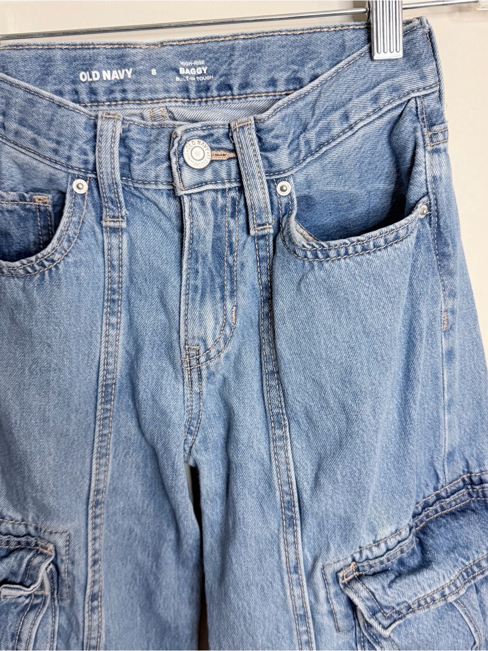 Old Navy Light Blue Wide-Leg Cargo Jeans for Girls - Picture 2 of 7